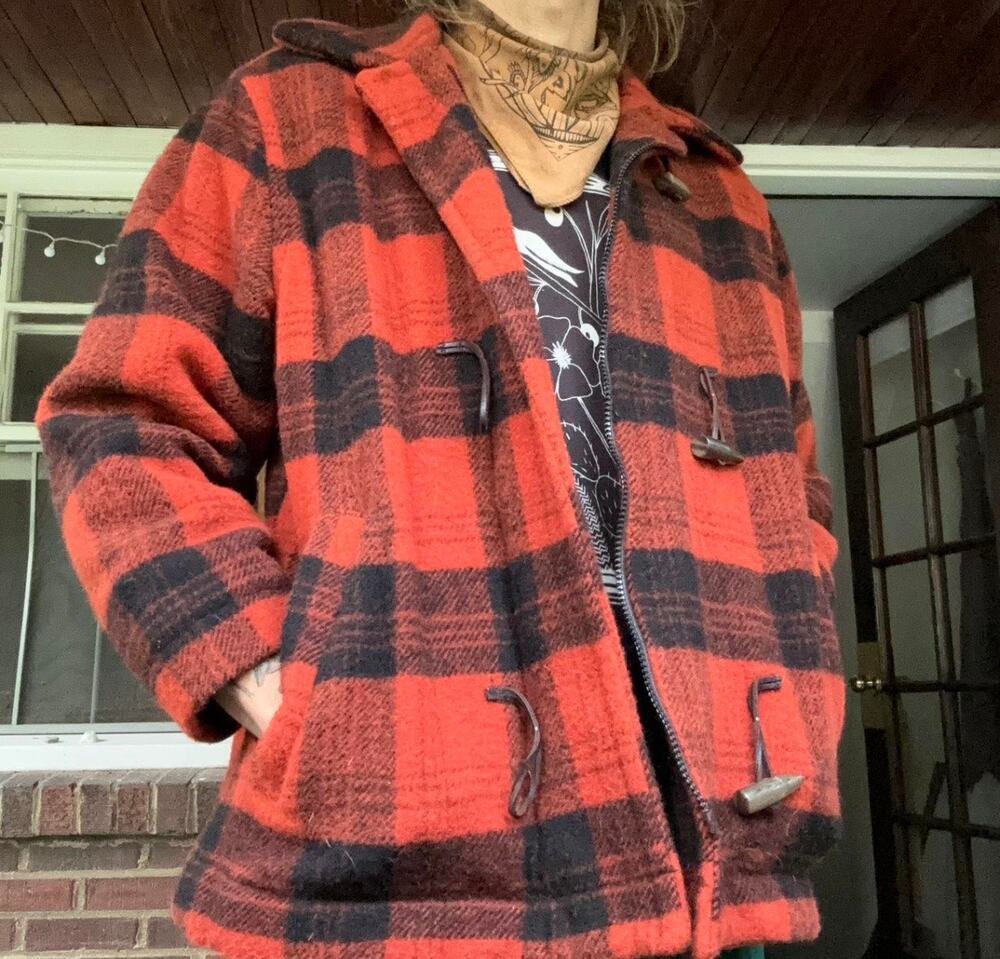 WOOLRICH vintage orange/black wool toggle jacket - size XL